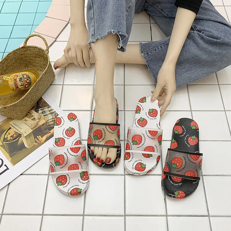 Fashion Fruit Print Women Slippers Summer House Slippers Peach Banana Strawberry Watermelon Pattern Cartoon Sandals Womens Shoes