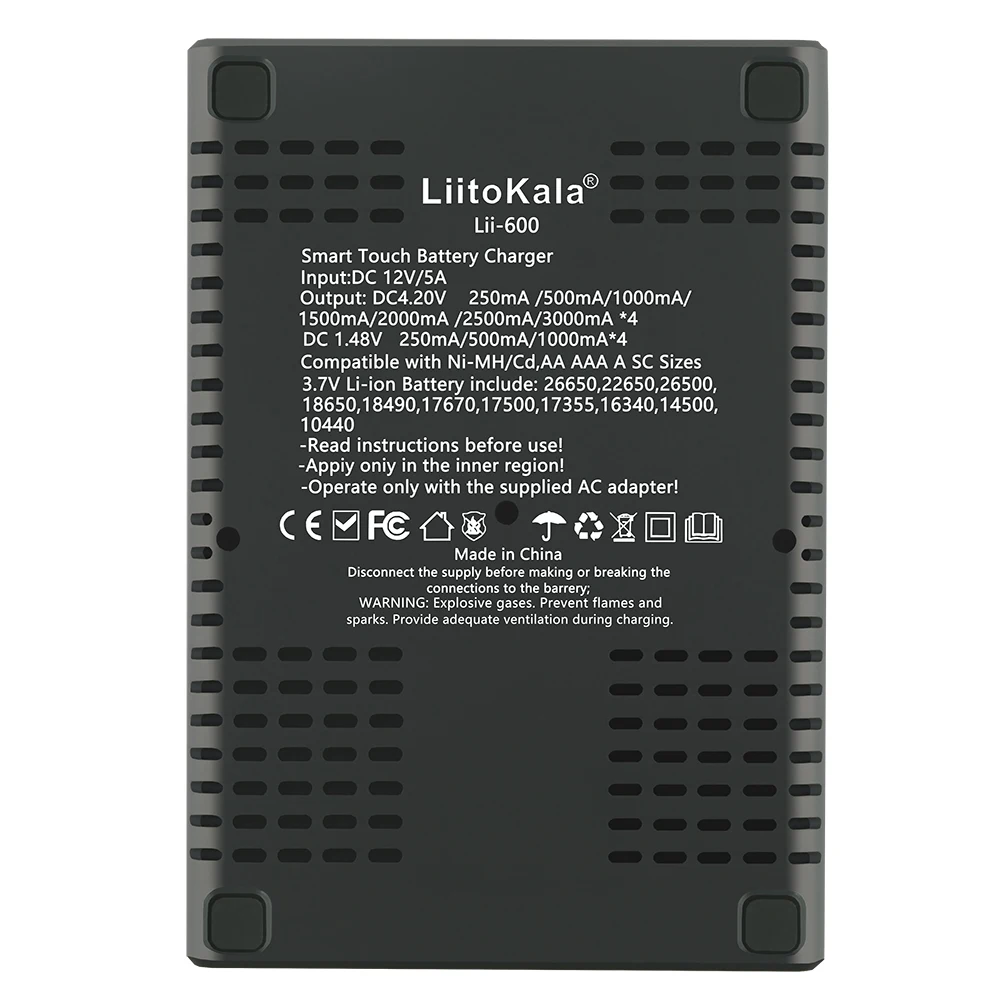 Imagem -06 - Liitokala Lii600 Carregador de Bateria para Li-ion 3.7v e Bateria Nimh 1.2v Adequado para 18650 26650 21700 26700 aa Aaa12v5a Adaptador