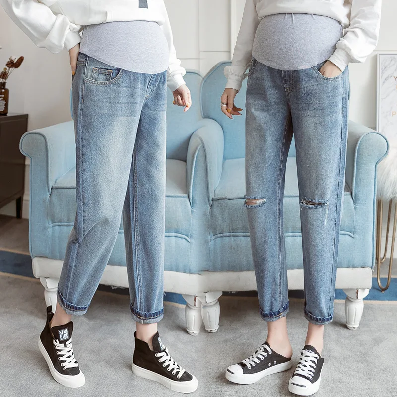 Pregnant Women's Pants Autumn Thin Section 2024 New Spring Straight Women's Nine-Point Loose Outer Wear Autumn Trendy Mom Jeans