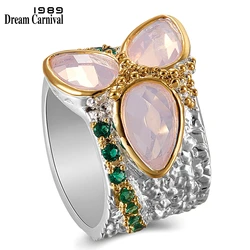 DreamCarnival 1989 | Trendy Tri-Zircon Ring in Dual-Tone with Pink Zirconia | Unique Rough Surface Design | Stylish & Chic Jewel