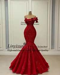 Arabic Aso Ebi Luxurious Mermaid Prom Dresses 2022 Lace Beaded Sleeveless Evening Dresses Formal Party Second Reception Gowns