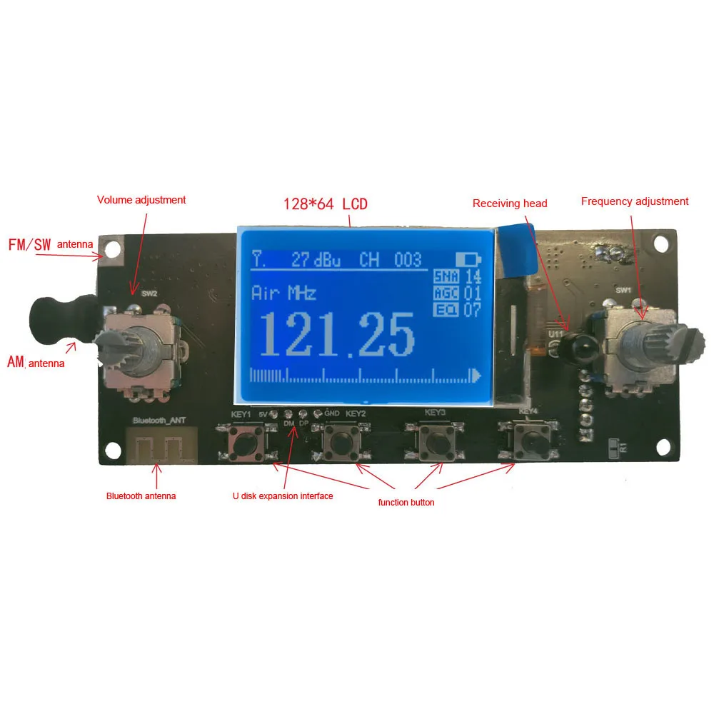 SSB receptor de Radio de banda completa, módulo CW, FM, estéreo, Bluetooth, AM, SW, AIR, SSB + control remoto