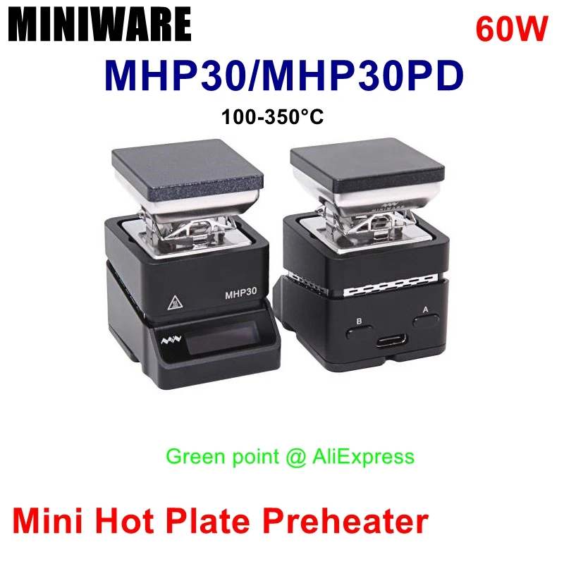 

MHP30/MHP30PD Mini Hot Plate Preheater Stainless Steel Bracket Built-in OLED Display Constant Temperature Heating Station Tools