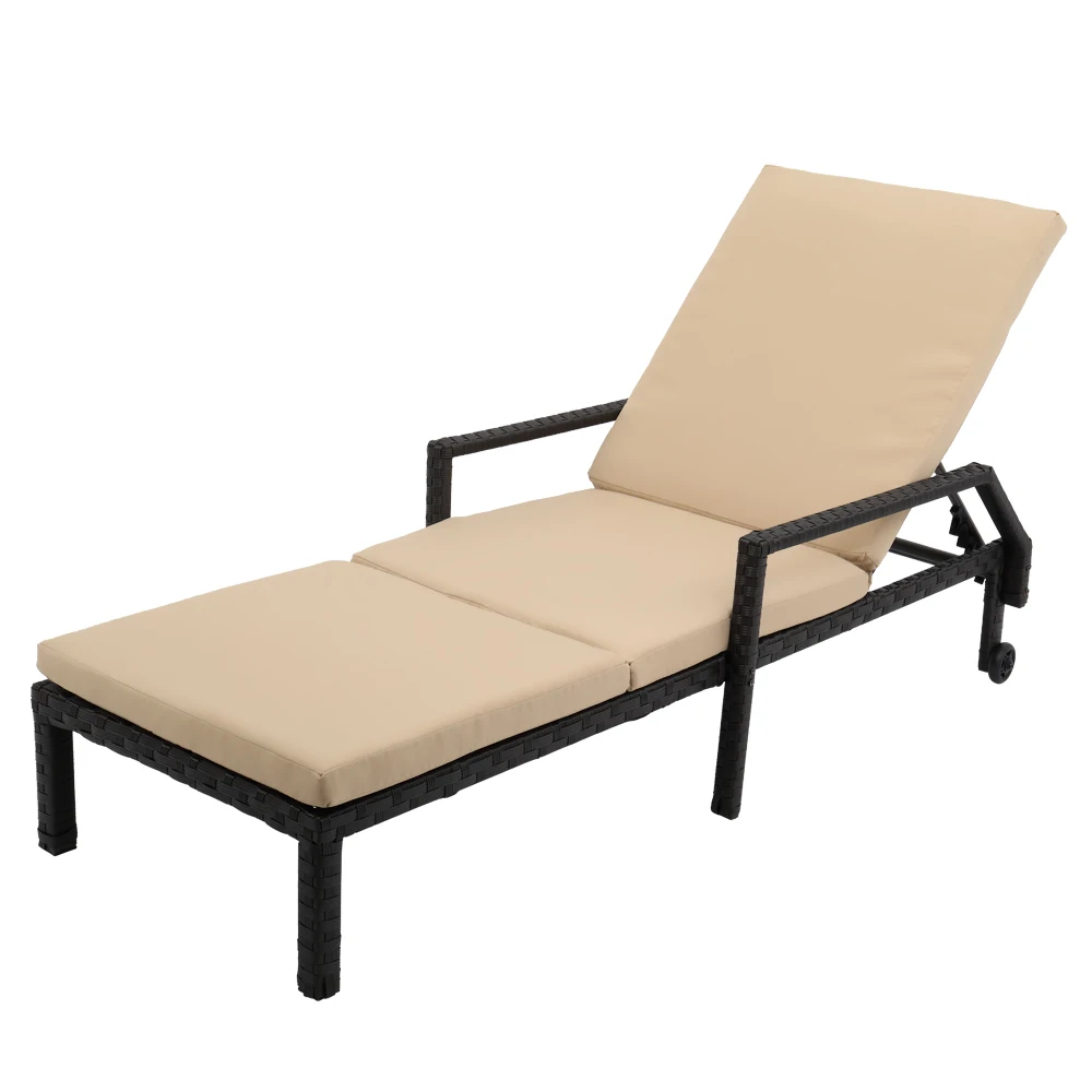 Two Colors US Warehouse Patio Lounge Chair Outdoor  Furniture Wheeled Bed Brown Four-Line Wide Film