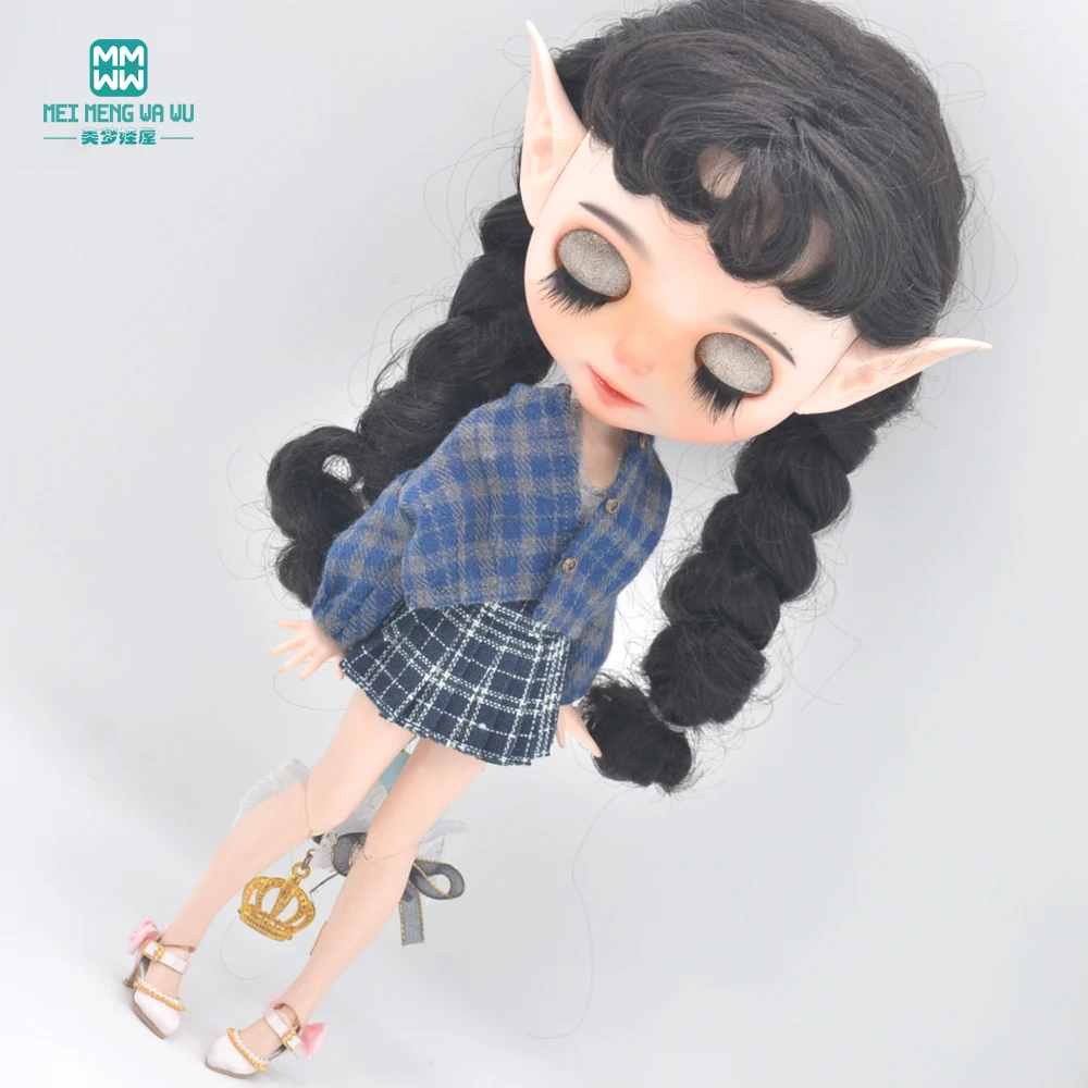 Clothes for Doll Fits Blyth Azone OB22 OB24 Doll Fashion Woolen Jacket Plaid Top Blue, Green, Black, Gray