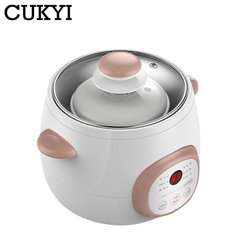 CUKYI 220V Household Slow Cooker 1.5L 6 Menu Electric Stew Pot Mini Ceramic Soup Pot Breakfast Machine Casserole 12H Appointment