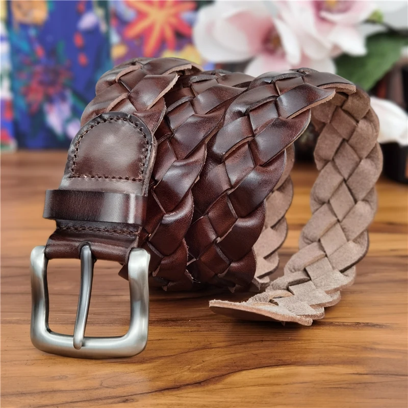 Braided Belt Luxury Leather Men Belt Ceinture Vintage Women\'s Belt Real Leather Belts For Women Waist knitted Belt Lady MBT0508