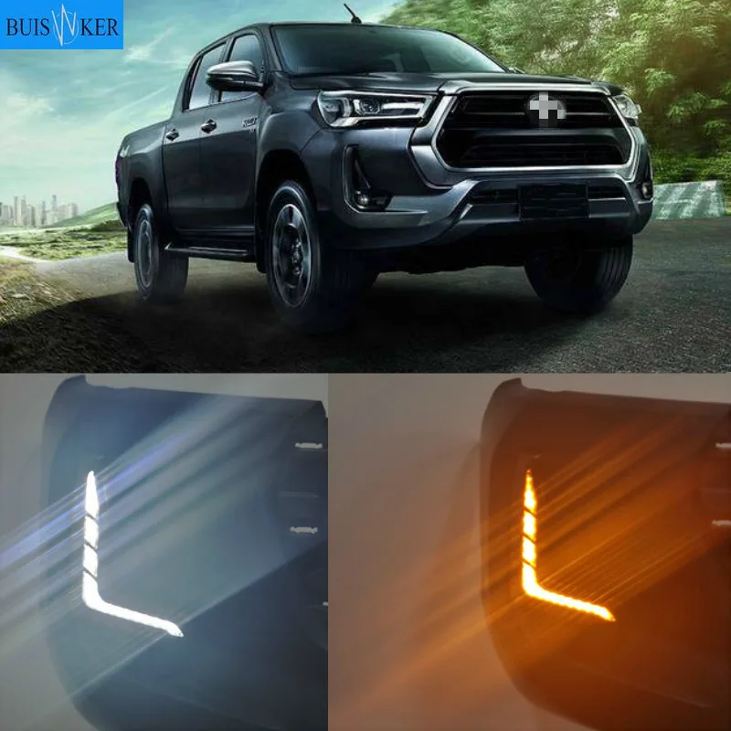 

1 комплект для Toyota Hilux Revo 2020 2021 светодиодный DRL Габаритные огни дневного света Противотуманные лампы украшения сигнала