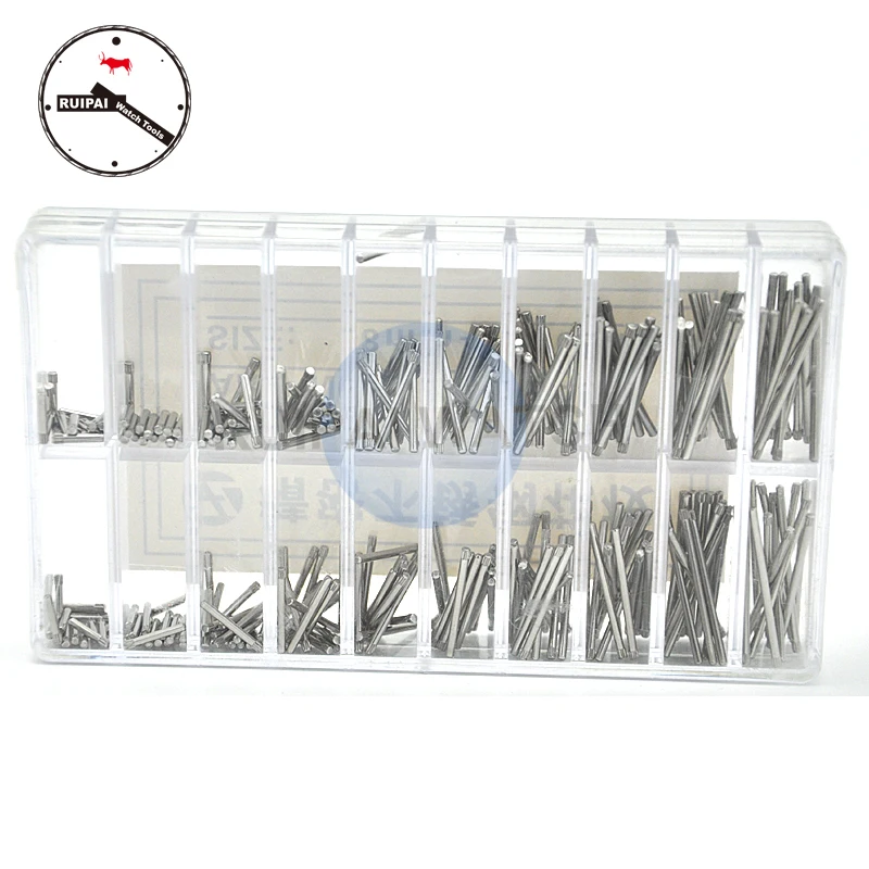 300pcs/box 8mm~26mm Stainless Steel Watch Strap  Solid Pins Dia 1.3mm 1.4mm Assort Size Steel Watchband Knurled Bars Watch Parts