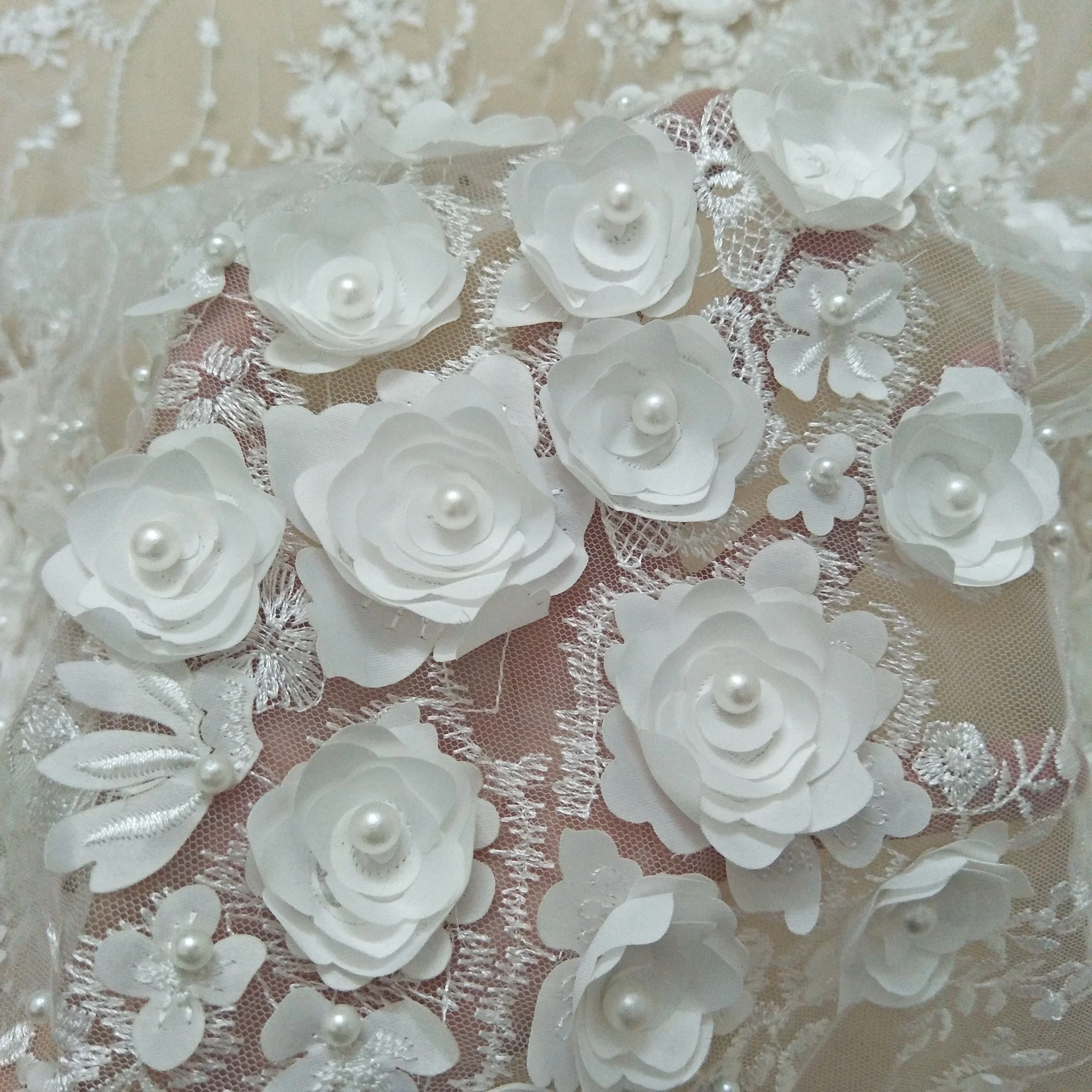 

Beading Flower Lace Fabric, Wedding Gown Dress, Fashion Sequins Fabric with Pearls, 130cm Width, Sale by Yard