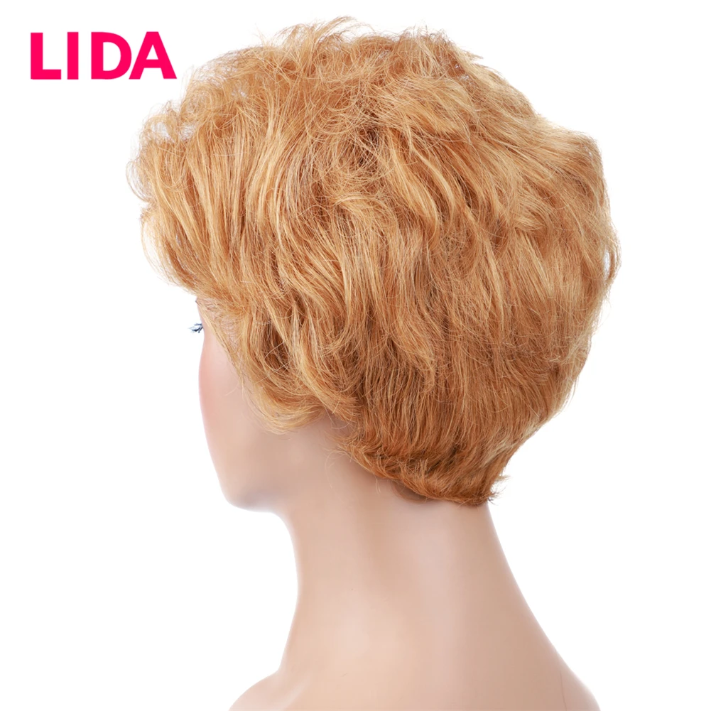 Lida Brazilian Human Hair Natural Wavy Short Women Wig Machine Made130% Density Non-Remy wigs Average Size