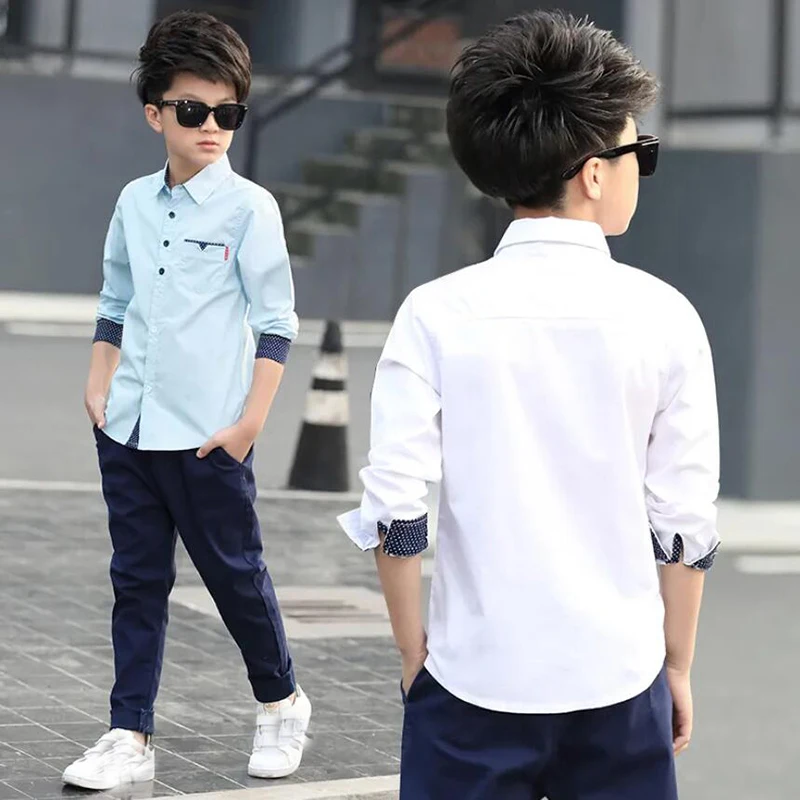 Kids White Striped Shirts For Teenager Boys Long Sleeve School Formal Birthday Blouse Shirts Tops Children Baby Clothes 6-14 Y