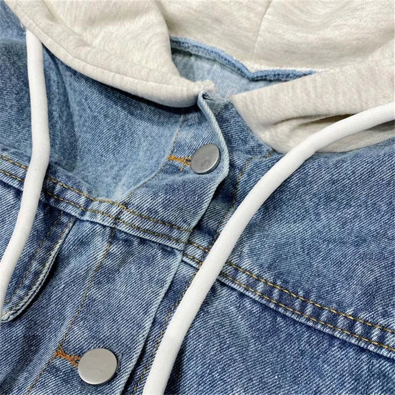 Autumn Winter Knitted Sweater Jacket Women Denim Spliced Fashion Cardigan Hooded Knit Coat Female Thick Warm Loose Sweaters