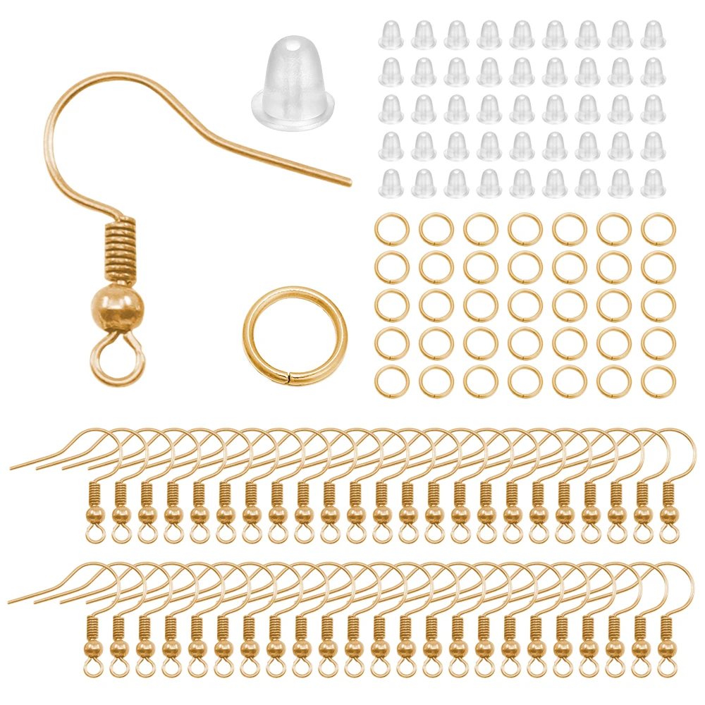 100/300 Stks/partij Hypoallergene Oorbelhaak Kit Mixkleur Oordraden Vishaken Open Springringen Oordopjes Voor Diy Sieraden Maken