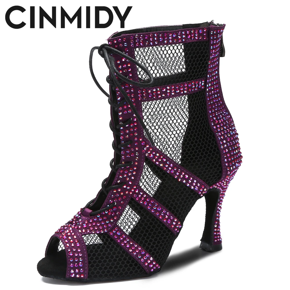 

CINMIDY Dance Boots Ballroom Dance Shoes Tango Pole Dancing Shoes Latin Dance Shoes Women Hollow Out Mesh High Heels 7.5CM
