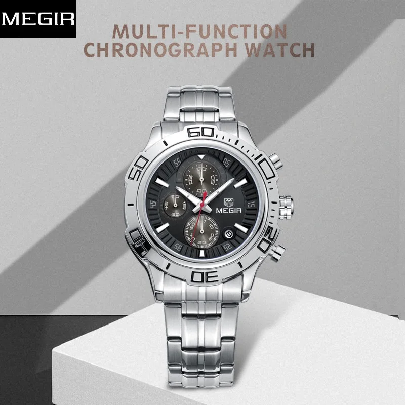 

MEGIR top Hot 2018 Men Quartz Watch Fashion Chronograph Luminous Watches Men Analog Round business style Luxury Gift Wristwatch