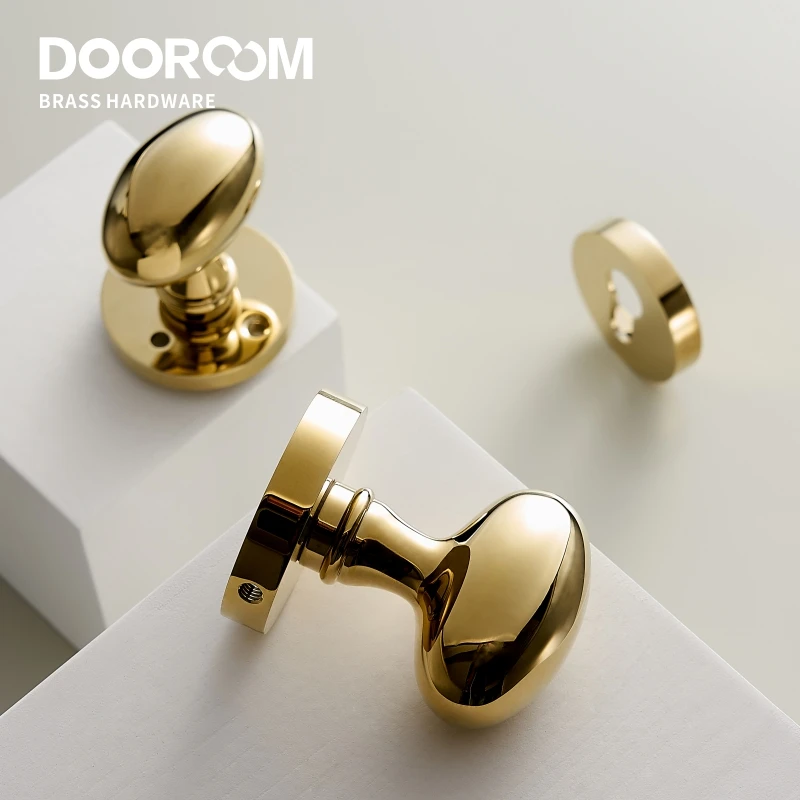 Dooroom Brass Door Lock Set Modern Shiny PVD Gold Interior Bedroom Bathroom Dummy Privacy Passage Hidden Door Lever Set