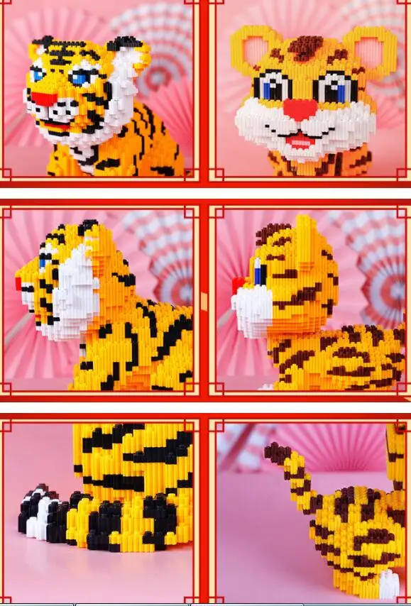 Micro Cartoon Tiger Piggy Bank Block DIY 3D Cute Fortune Money Box Diamond Building Bricks Toy for Children no Box