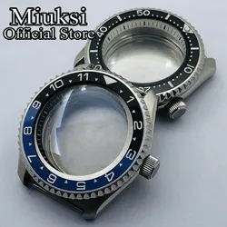 Miuksi 42mm silver watch case dome sapphire glass ceramic bezel fit NH35 NH36 movement