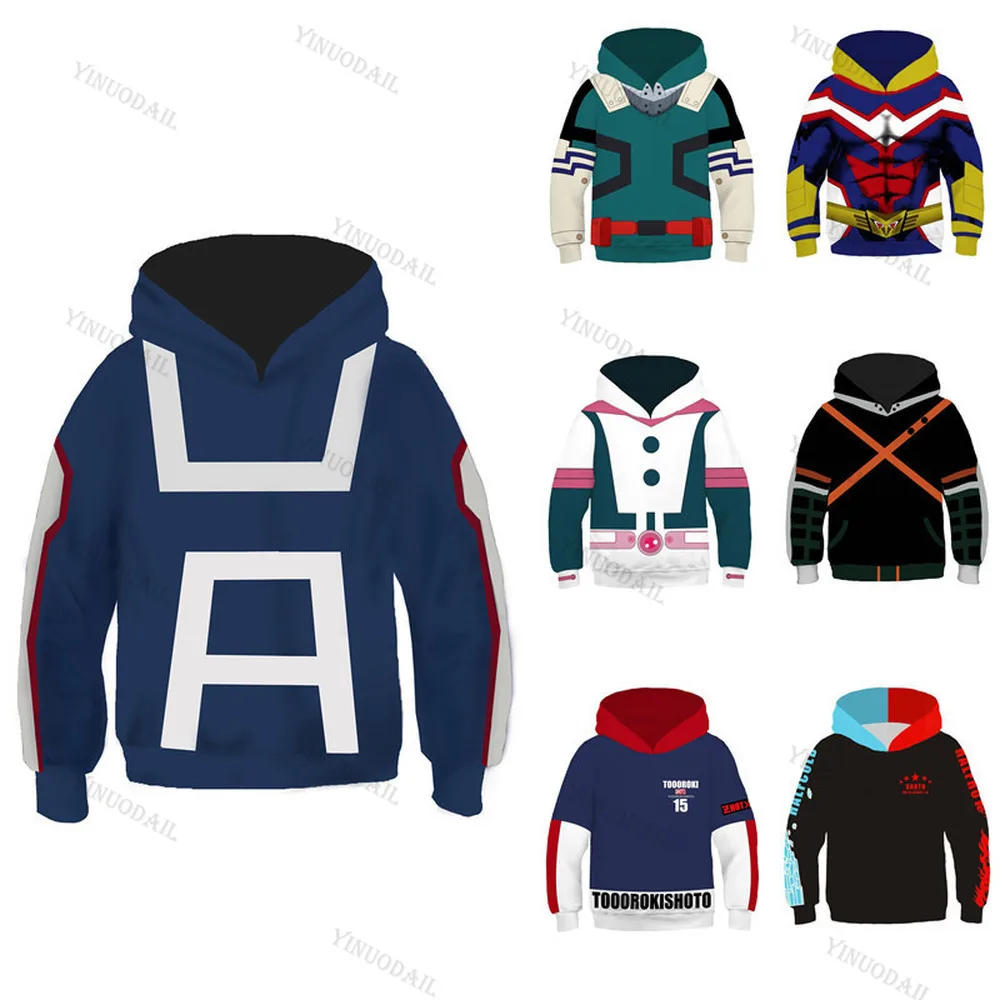 New Arrivel 3D Printed Academia Hoodie All Might Children Cosplay Costume Sweatshirt School Uniform Boys Jackets