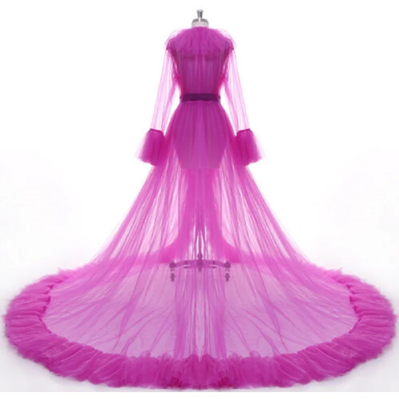 Women\'s Medieval Vintage Semitransparent Bridal Gowns Feather Wedding Robe Tulle Fantasy Furry Edge Fairy Outwear Costume Dress
