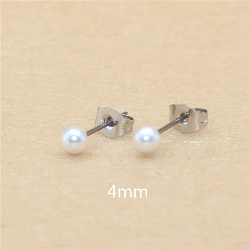 Brief Style Titanium Steel With ABS imitation Pearl Pearls Stud Earrings 3mm to 8mm No Fade Allergy Free