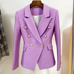 LIBIELIY Star Style Fashion Popest Nice Designer Jacket Women's Lion Buttons Double Breasted Slim Fitting Pique Blazer Lilac