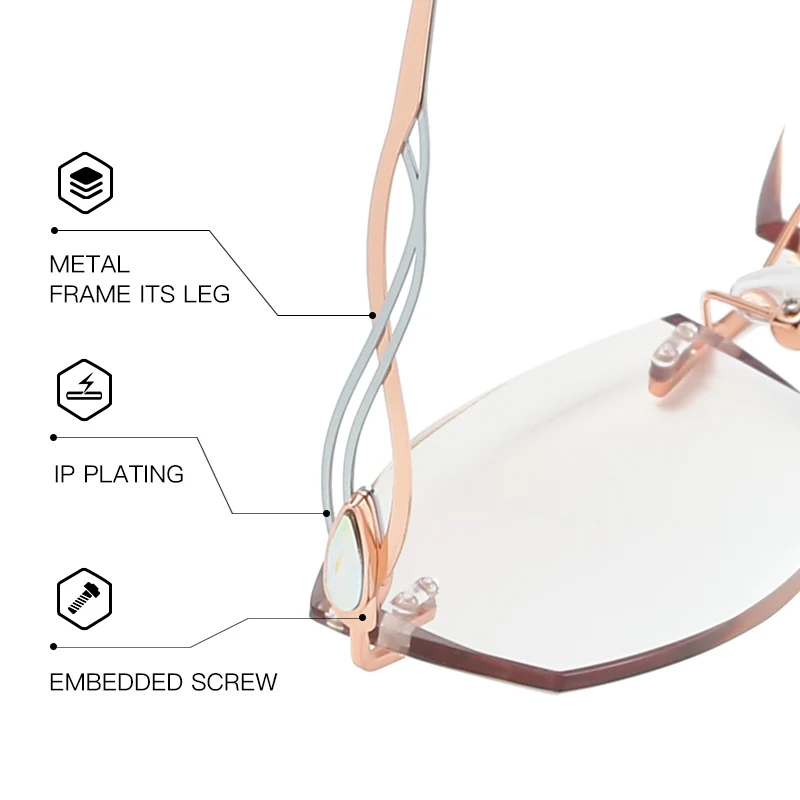 ZIROSAT 88038 Tint Lenses Myopia Glasses Reading Glasses Diamond Cutting Rimless Titanium Glasses Frame for Women - Image 5