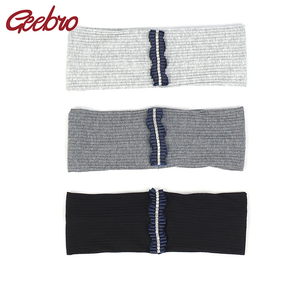 

Geebro Soft Women Boho Rhinestone Ribbon Headbands Hair Bands Accessories For Ladies Summer Cotton Stretch Ribbed Headwear