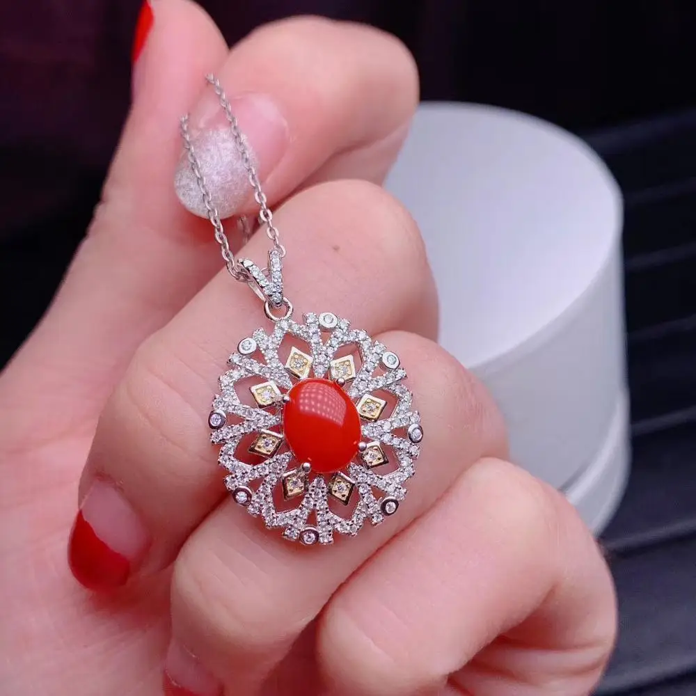 KJJEAXCMY fine jewelry 925 sterling silver inlaid Natural red coral fashion pendant female necklace support detection exquisite