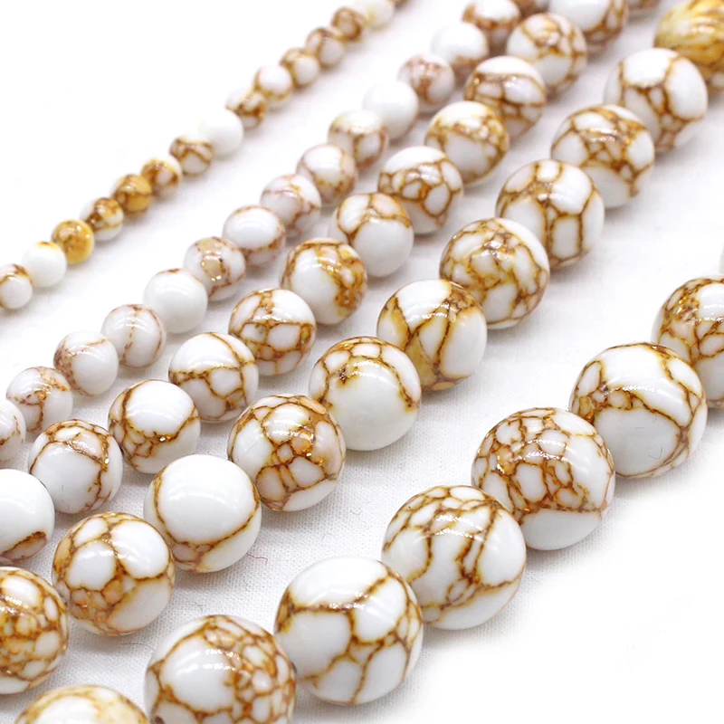 White Howlite Spun Gold Loose Stone Round Spacer Beads for Jewelry Making DIY Bracelet Necklace 15'' strand 4/6/8/10/12mm image 6