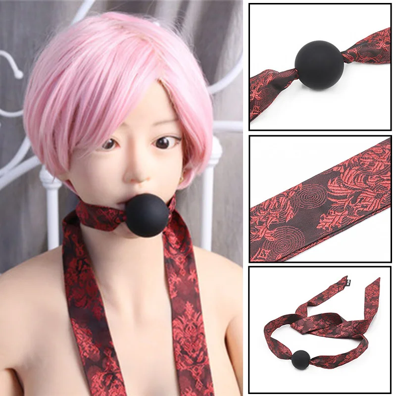 Mordaza bucal de silicona para parejas, bola bucal roja con patrón de estilo chino, juguete sexual