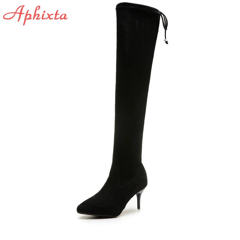 Aphixta 2023 Winter Warm Boots Women\'s High Thin Heels Long Sock Boots Over-the-Knee Female Fashion Pointed Toe Shoes Big Size