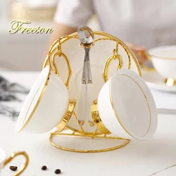 Gold Inlay Bone China Tea Cup Saucer Spoon Set 200ml Luxury Ceramic Coffee Cup Advanced Porcelain Teacup Party Teatime Drinkware