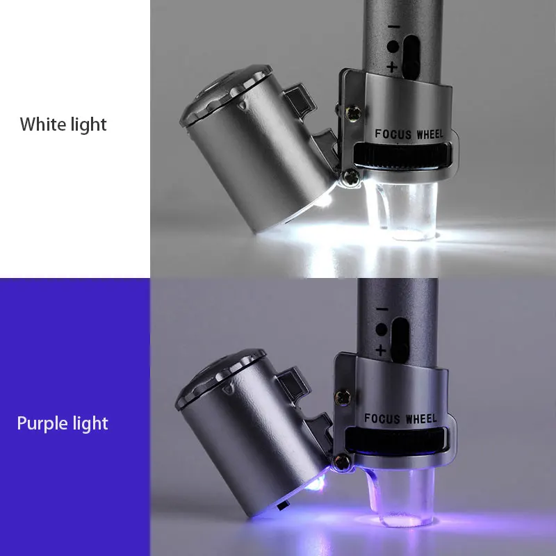 Magnification 100x Focus Ajustable Pocket Microscope Portable Lighting Jewelry Magnifier Magnifying Glass with Led Lights Loupe