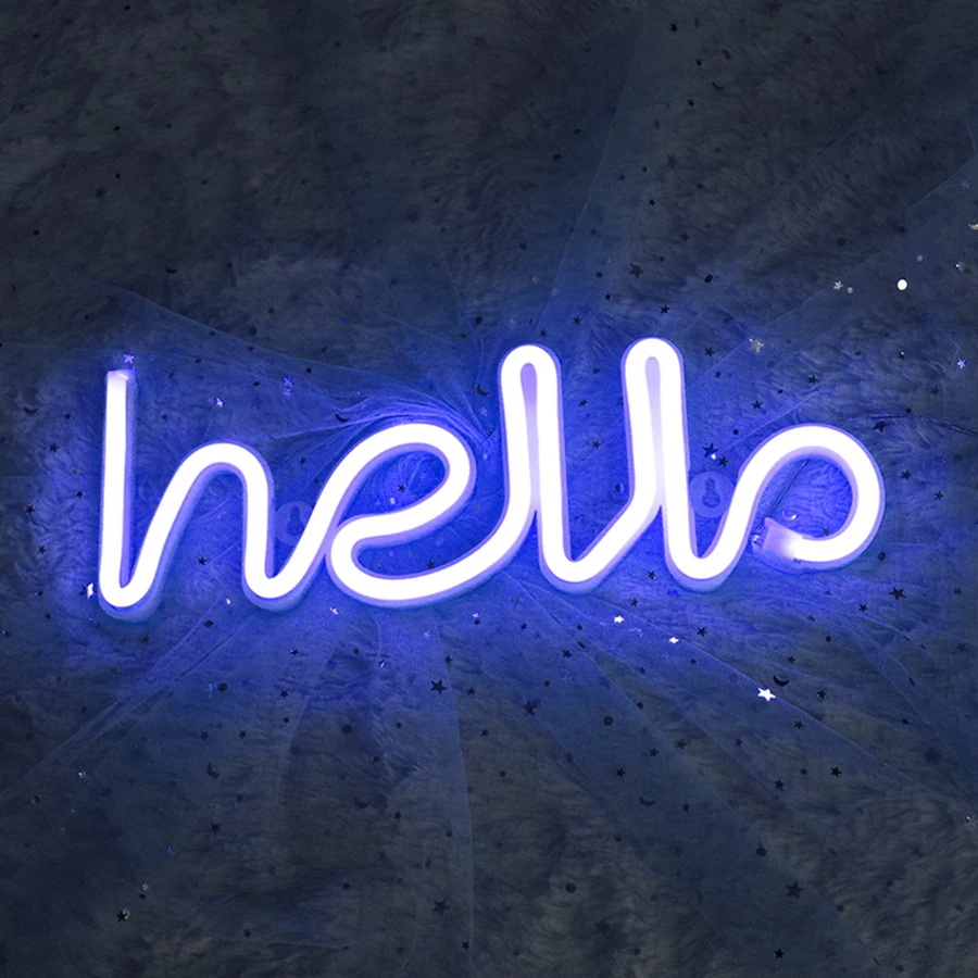 HELLO Neon Sign Light Greeting Alphabet LED Lamp Decor Home Party Background Wall Bedroom ( USB & Battery Case Powered )