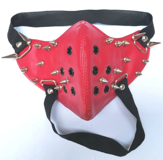 

Bar stage performance punk PU leather red spike mask riding locomotive tipper hip hop mask