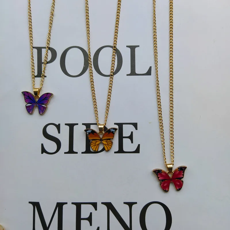 Korean Fashion Cute Butterfly Pendant Necklace for Women Golden Color Statement Necklace Jewelry Gifts Wholesale Dropshipping