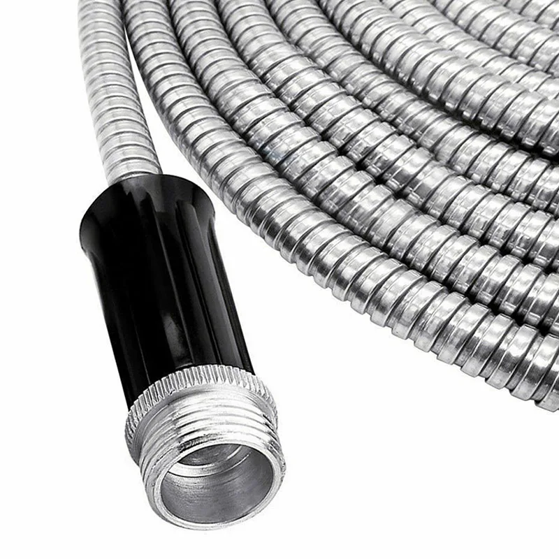 25/50FT الفولاذ المقاوم للصدأ حديقة خرطوم أنابيب مرنة ل حديقة النباتات الخضراء سقي خراطيم المنزلية سيارة تنظيف أنابيب المياه