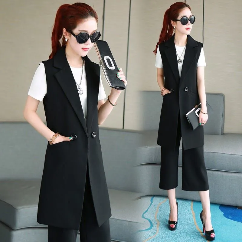 Spring Autumn Women's Sleeveless Jacket Long Vest New Female A Button Suit Waistcoat Sleeveless Blazer Coat  4XL W1949 image 2