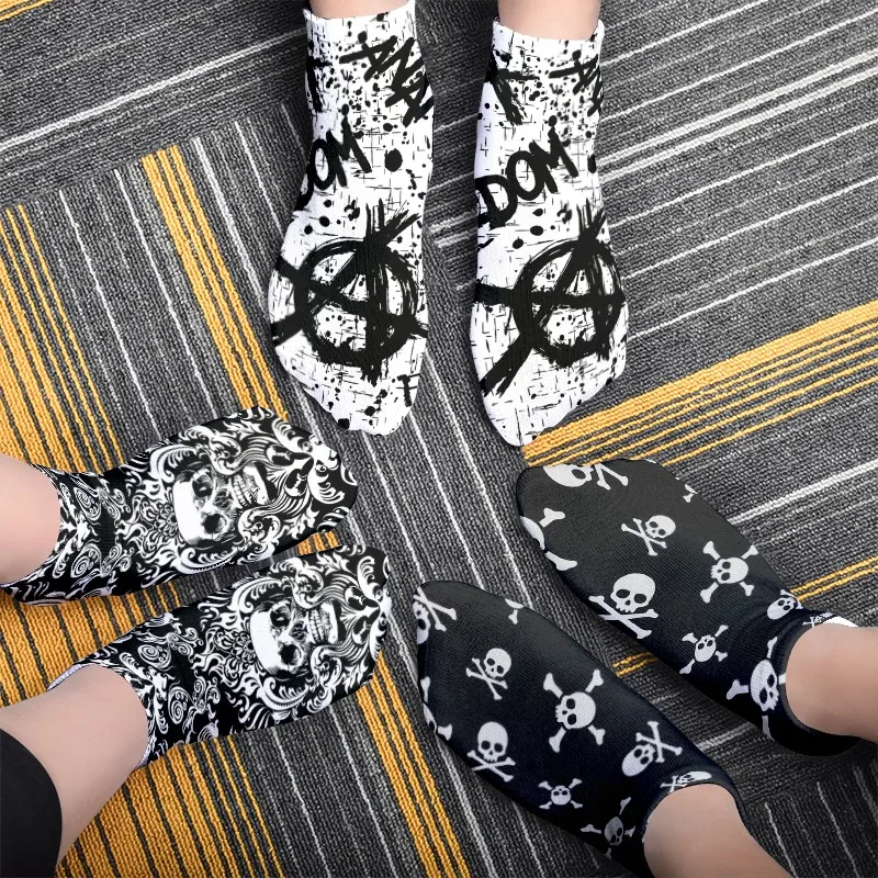 New Fashion Cute Ankle Socks Women Cartoon Skeleton Skull Cotton Short Socks Happy Korea Harajuku Kawaii Socks Socke