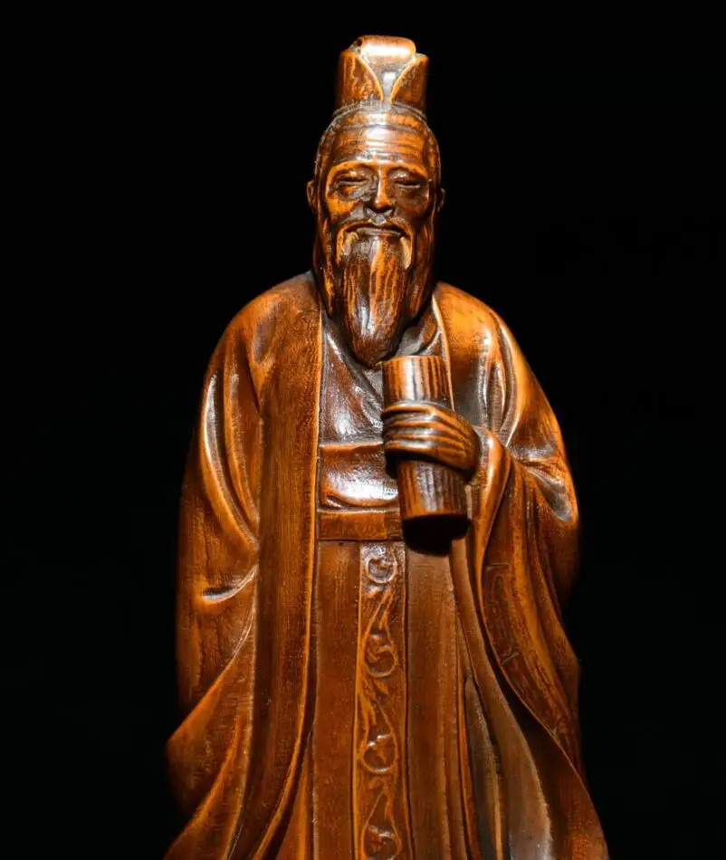 Archaize seiko Hand-carved boxwood Taoist School Founder Lao tze household decoration crafts statue