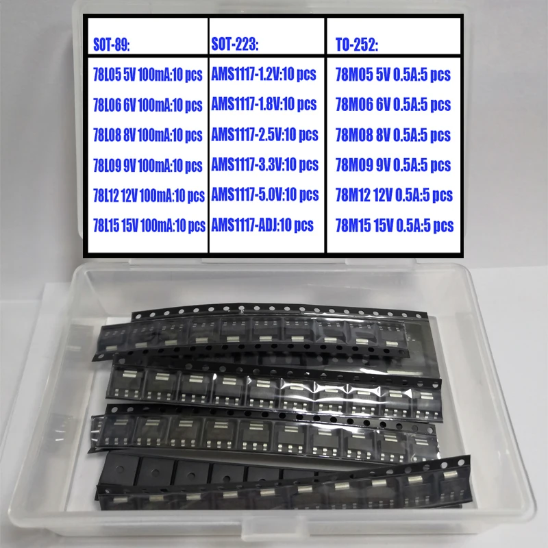 Набор регуляторов напряжения SMD SOT89 SOT223 TO252 LDO AMS1117 2,5 V 1,2 V 1,8 V 5V, 6V, 8V, 9V, 12V, 15V, 3,3 mA, ADJ