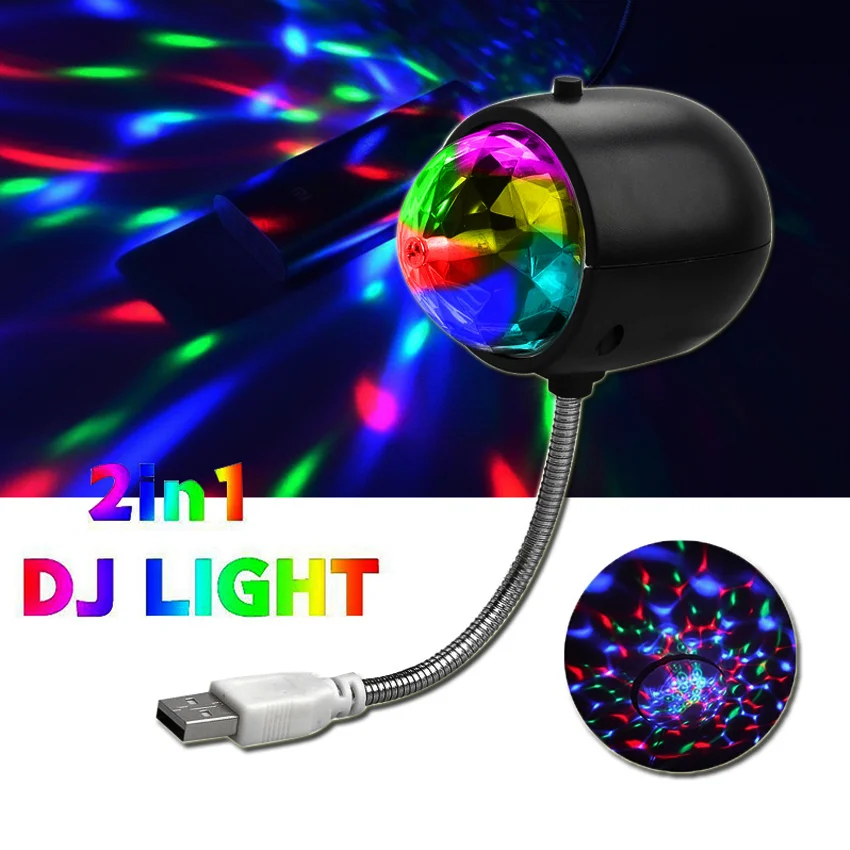 LED RGB Stage Light 360° Rotating Light Adjustable 2 in 1 USB Night Light For Home Portable White Desk LampDisco Car Atmosphere