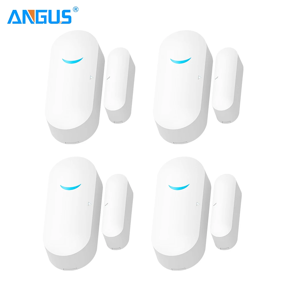 Angus Wireless Wifi 433MHz Smart Window Door Sensor Smart Detector Home Burglar Alarm System for Large House Security 4PC UNIT