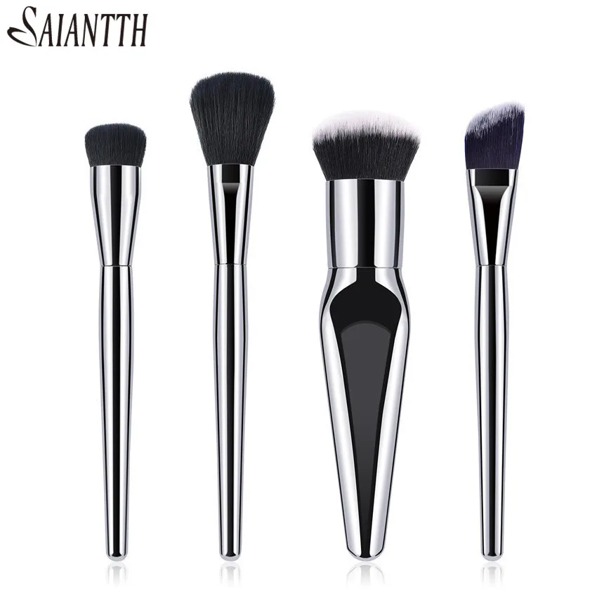 

SAIANTTH 4pcs silver Big powder foundation concealer blush brush professional makeup brushes set portable cosmetic tool