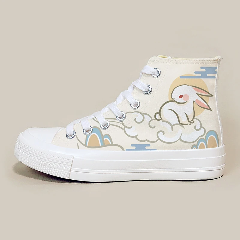 Amy and Michael 2012 Autumn Original Design High Top Hand Painted Lovely Bunny Canvas Shoes Girls Students Woman Vulcanize Shoes