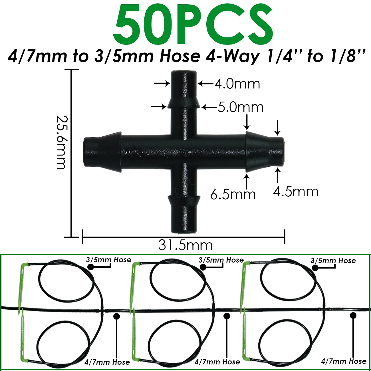 KESLA 50 sztuk 4/7mm do 3/5mm złącze węża skręt strzałka kroplówki Micro kroplówki nawadniania zestaw podlewanie ogrodu oszczędność kroplownik