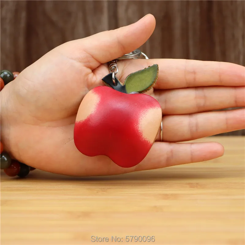 Genuine leather handmade creative red apple keychain bag pendant mini cute fruit cowhide bag accessories gift