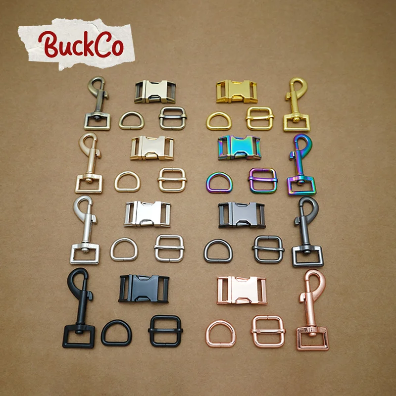 100pcs/lot (metal buckle+adjust buckle+D ring+metal dog clasp) DIY dog collar 20mm webbing sewing accessory buckles 8 colours